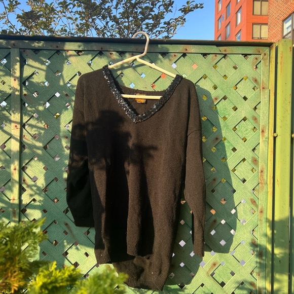 Lianne Barnes Womens Black Oversized size 2 sequin v-neck Sweater Fall goth vibe - Picture 8 of 11
